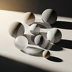 And texture of the spheres. The composition suggests a study of light