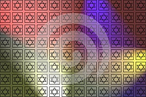 Texture with star of King David in square, artistic, colorful fantasy conical lights, Judaism.
