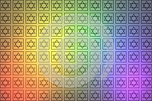 Texture with star of King David in square, artistic, fantasy warm rainbow, judaism.