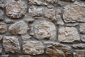 Texture of the stone masonry. wall of large rough stones. Gray stone wall background. part of a stone wall, for background or