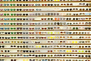 Texture of sunglasses store display in a mall