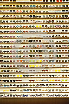 Texture of sunglasses store display in a mall