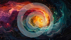 Texture of swirling cosmic energies colliding in a stunning display of colors and movements photo