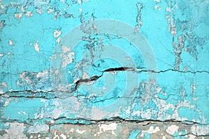 Texture urban wall turquoise color, concrete structure closeup a