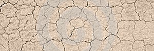 Texture of very dry and cracked earth. Drought or lack of water concept. Long banner with copy space.