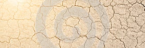 Texture of very dry and cracked earth. Drought or lack of water concept. Long banner with copy space and overexposed