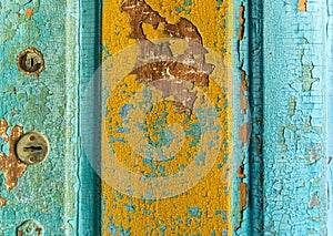 Texture wallpaper old door numerous layers of old paint.