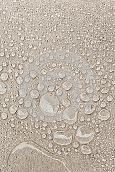 Texture of water drops on fabric textile close-up. Rain background