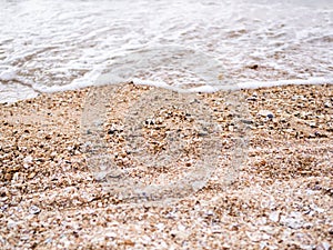 Texture Wave Water Blue Sea at Coast on Sand Beach Background