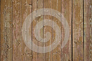 The texture of weathered wooden wall. Aged wooden plank fence of vertical flat board