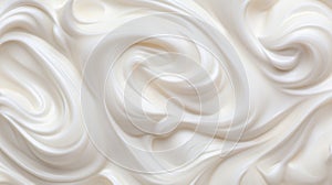 Texture of whipped white cream with smooth waves close-up. Detailed glossy mouth-watering cream sweet background