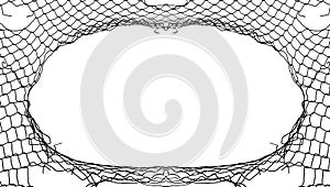 texture of the wire metal mesh. Torn, destroyed, broken metal isolated on white background. Illustration of chain link fence with