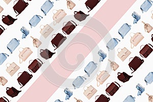 Texture of women`s handbags with copy space