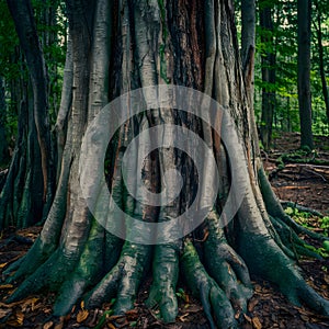 Texture of wood and tree bark, natural forest background photo