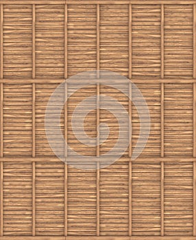 The texture of the wooden ceiling with beams. Top view. 3D visualization.