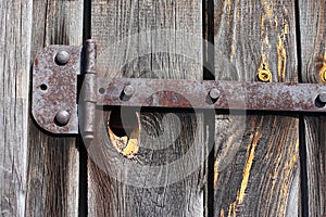 Texture wooden planks with iron hinge