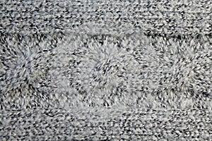 Texture wool, knitt, horizontal line, material witha pattern `pigtail`, gray ,  close-up. photo
