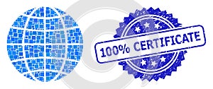 Textured 100 percent  Certificate Stamp and Square Dot Collage Globe