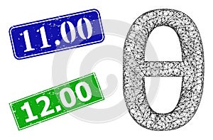 Textured 11.00 Badges and Triangle Mesh Theta Greek Lowercase Symbol Icon