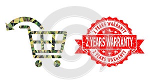 Textured 2 Years Warranty Seal and Undo Shopping Order Lowpoly Mocaic Military Camouflage Icon