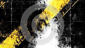 A textured abstract design featuring bold yellow and black elements with a grunge effect