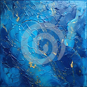 Textured Acrylic Abstract Painting In Sapphire Blue And Gold