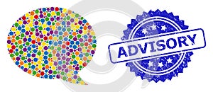 Textured Advisory Seal and Colorful Collage Message Cloud