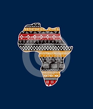 Textured Africa continent on blue traditional mudcloth ornament, vector