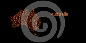 Textured Australia continent in red aboriginal dot art ornament, vector