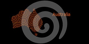 Textured Australia continent in red aboriginal dot art ornament, vector photo