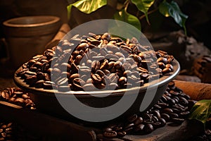 Textured background of freshly roasted coffee beans