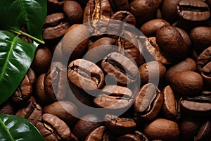 Textured background of freshly roasted coffee beans