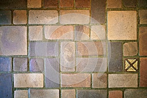 Textured Background of Old 1920`s Stone and Brick Mansion Floor