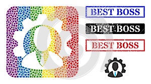 Textured Best Boss Stamp and Dotted Mosaic Industrial Manager Hole Icon for LGBT