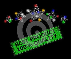 Textured Best Product 100 discount Quality Badge with Mesh 5 Star Rating Glare Icon with Multicolored Flash Nodes