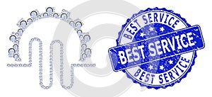 Textured Best Service Round Seal and Recursive Pipe Service Gear Icon Collage