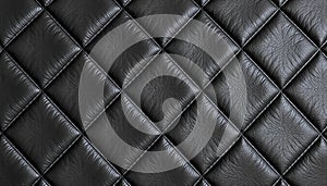 Textured black leather surface with diamond pattern, ideal for upholstery and design projects
