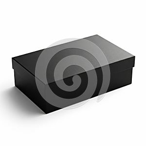 Textured Black Rectangular Box with Lid on White Background in Studio Lighting