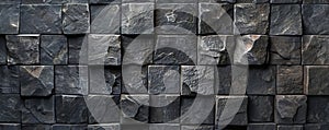 Textured black stone wall with uneven surface, abstract pattern