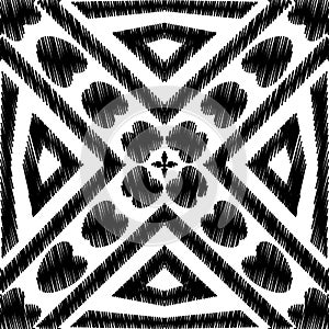 Textured black and white hatching vector seamless pattern. Embroidery style abstract geometric background. Repeat