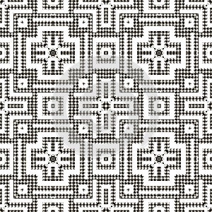 Textured black and white houndstooth seamless pattern. Vector ornamental background. Modern hounds tooth ornaments