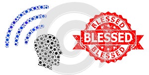 Textured Blessed Stamp and Covid-2019 Mosaic Telepathy Waves
