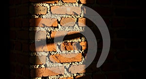 Textured Brick Wall with Dramatic Sunlight and Shadow