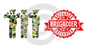 Textured Brigadier Seal and Soldiers Lowpoly Mocaic Military Camouflage Icon