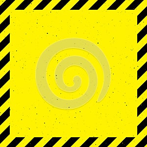 Textured caution tape frame background. Yellow and black diagonal stripes, square warning wallpaper. Vector