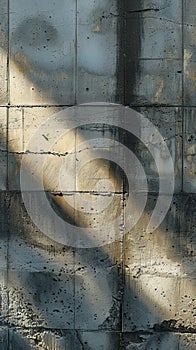 Textured concrete wall with sunlight and shadows, abstract urban background concept