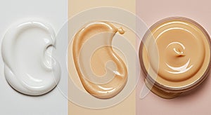 Textured Cosmetic Creams: Silky, Shimmering, and Smooth Variations Isolated on Neutral Backgrounds photo