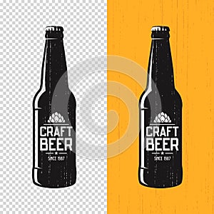 Textured craft beer bottle label design. Vector logo, emblem, ty