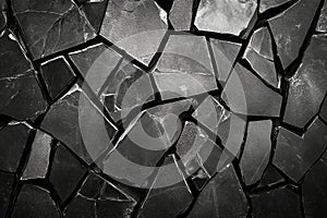 Textured dark gray irregular stone wall pattern close up