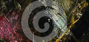 Textured dark image. Abstract Painting. Trendy abstract background with scratches and drips. Base for poster and cover